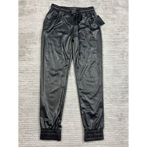 LA Winner Joggers Women Small Black Faux Leather Drawstring SG-JB0071 Pant